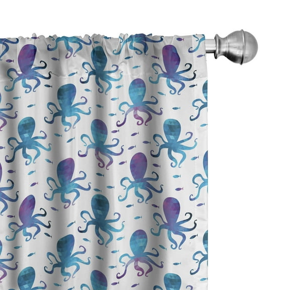 Ambesonne Octopus Curtains, Polygonal Animal Design, Pair of 28"x63", Blue Purple White