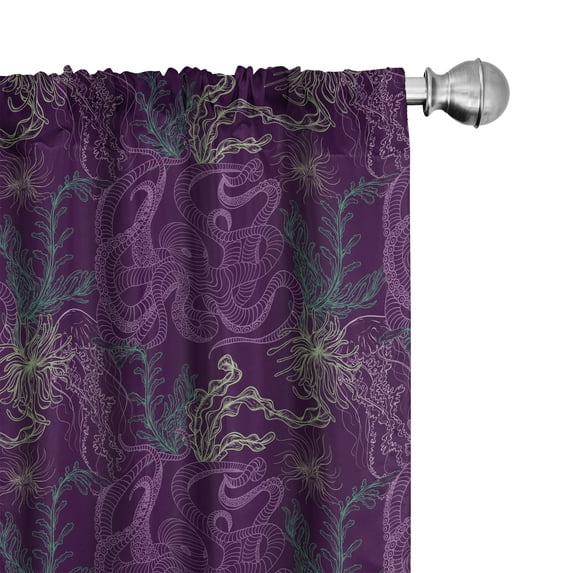 Ambesonne Octopus Curtains, Sea Wildlife, Pair of 28"x84", Dark Purple Pale Green