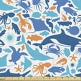 thumbnail image 1 of Ambesonne Octopus Fabric by the Yard Upholstery, Sea Animal Silhouettes Art, 1 Yard, Sea Blue Pale Orange, 1 of 5