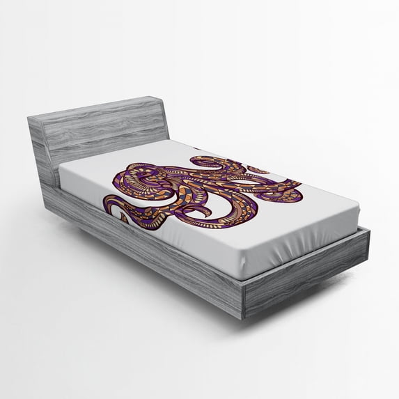 Ambesonne Octopus Fitted Sheet, Patterns, Twin Size, Purple Mustard