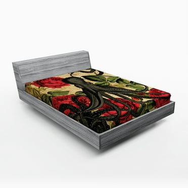 Ambesonne Octopus Fitted Sheet, Roses Marine Animal, Queen Size, Brown Charcoal Grey