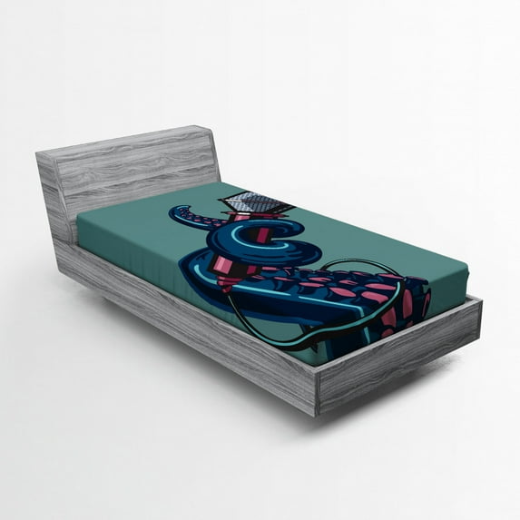 Ambesonne Octopus Fitted Sheet, Tentacle with a Microphone, Twin Size, Teal Pink