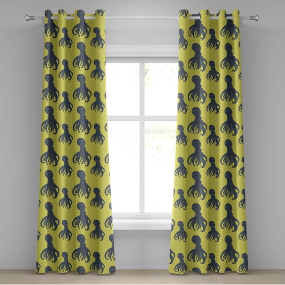 Ambesonne Octopus Grommet Curtain, Abstract Characters, 50" x 120", Pale Yellow Cadet Blue