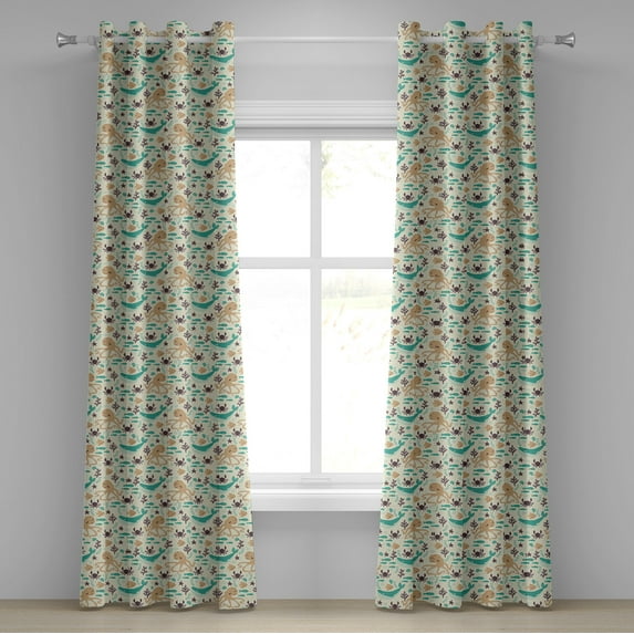 Ambesonne Octopus Grommet Curtain, Cartoon Sea Creatures, 50" x 120", Dark Brown Turquoise