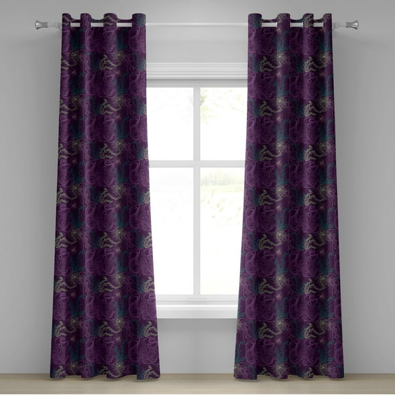 Ambesonne Octopus Grommet Curtain, Sea Wildlife, 50" x 120", Dark Purple Pale Green