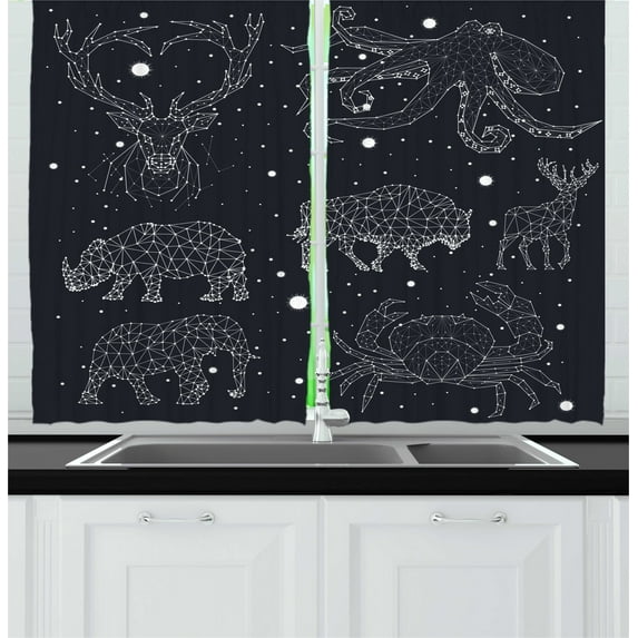 Ambesonne Octopus Kitchen Curtains, Constellation Signs, 55"x45", Dark Blue and White