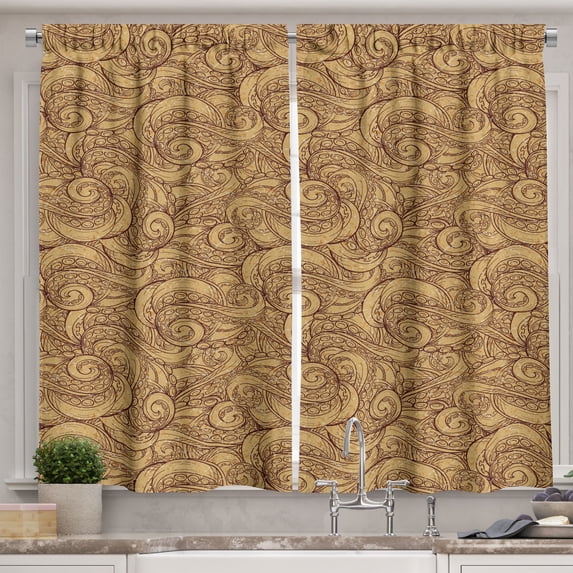 Ambesonne Octopus Kitchen Curtains, Earthy Tones Kraken Design, 55"x45", Camel Chestnut Brown
