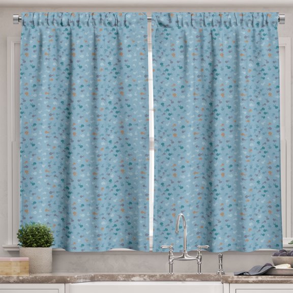 Ambesonne Octopus Kitchen Curtains, Sea Animals Pattern Drawing, 55"x24", Pale Slate Blue and Dark Tan
