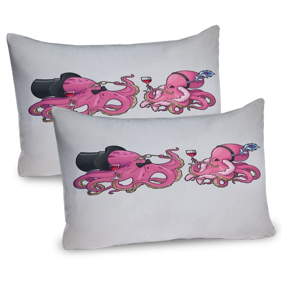 Ambesonne Octopus Pillow Sham 2 Pack, Ocean Animals Cartoon Style, 30"x20", Pink Grey