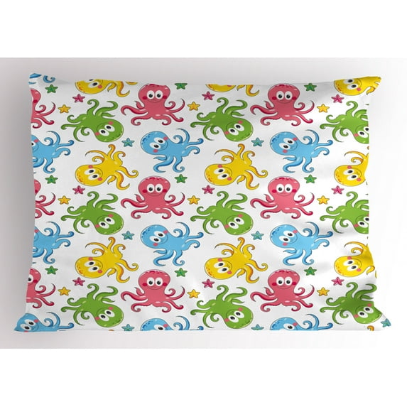 Ambesonne Octopus Pillow Sham, Cheerful Ocean Animals, 26" X 20", Multicolor