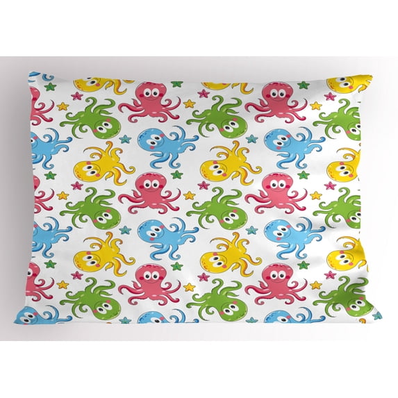 Ambesonne Octopus Pillow Sham, Cheerful Ocean Animals, 36" X 20", Multicolor