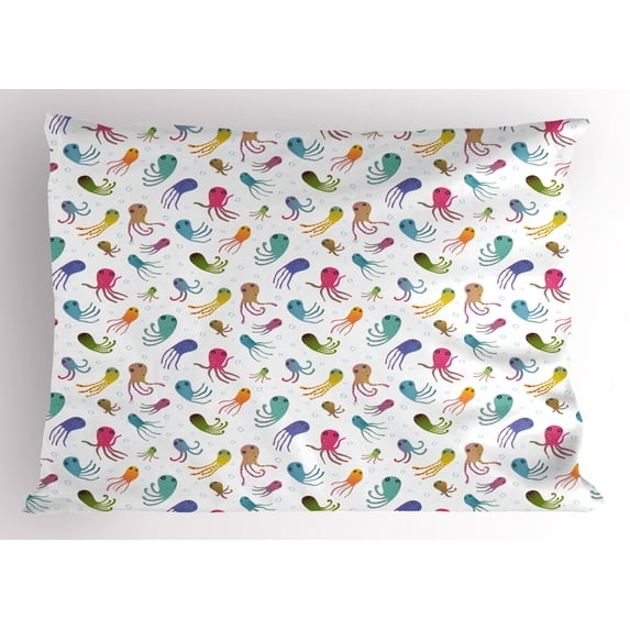 Ambesonne Octopus Pillow Sham, Maritime Cartoon Style, 26" X 20", Multicolor