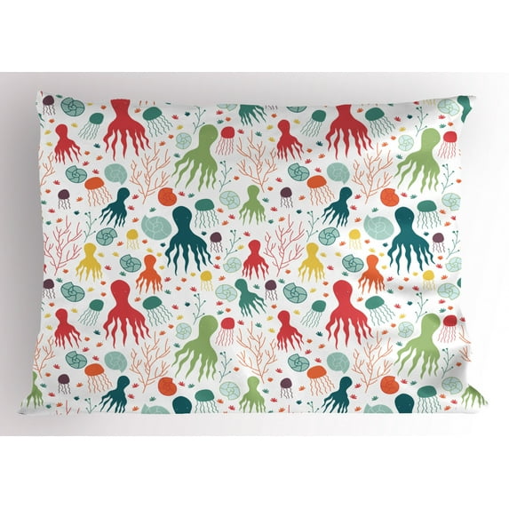 Ambesonne Octopus Pillow Sham, Ocean Wildlife Theme, 26" X 20", Multicolor