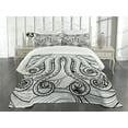 thumbnail image 1 of Ambesonne Octopus Quilted Bedspread Set 3 Pcs, Style Mandala Motif, King Size, Black White, 1 of 3