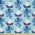 thumbnail image 1 of Ambesonne Octopus Ship Fabric by the Yard Microfiber, Marine Ocean Ships, 2 Yards, Pale Blue Night Blue, 1 of 1