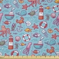 thumbnail image 1 of Ambesonne Octopus Ship Fabric by the Yard Microfiber, Sea Cartoon, 3 Yards, Sea Blue and Multicolor, 1 of 4