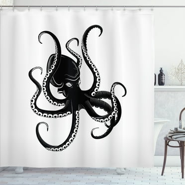 Ambesonne Octopus Shower Curtain, Sea Animal Ready for Attack, 69"Wx75"L, White Charcoal Grey