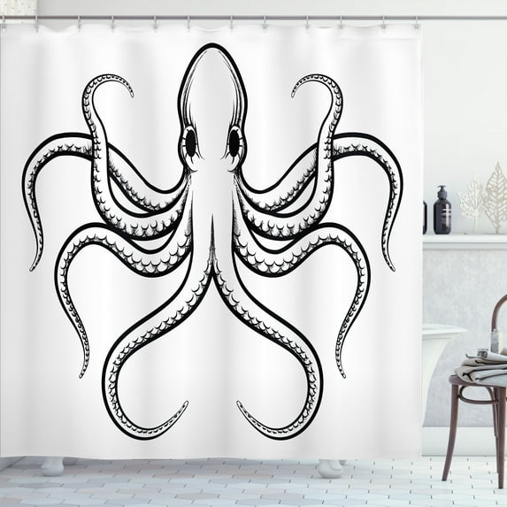 Ambesonne Octopus Shower Curtain, Sea Animal as Monster Art, 69"Wx84"L, White and Black