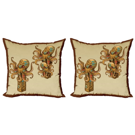 Ambesonne Octopus Throw Pillow Cover 2 Pack, Cartoon Style Kraken Design, 20", Brown