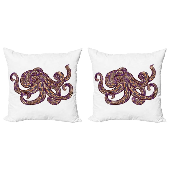 Ambesonne Octopus Throw Pillow Cover 2 Pack, Patterns, 18", Purple Mustard