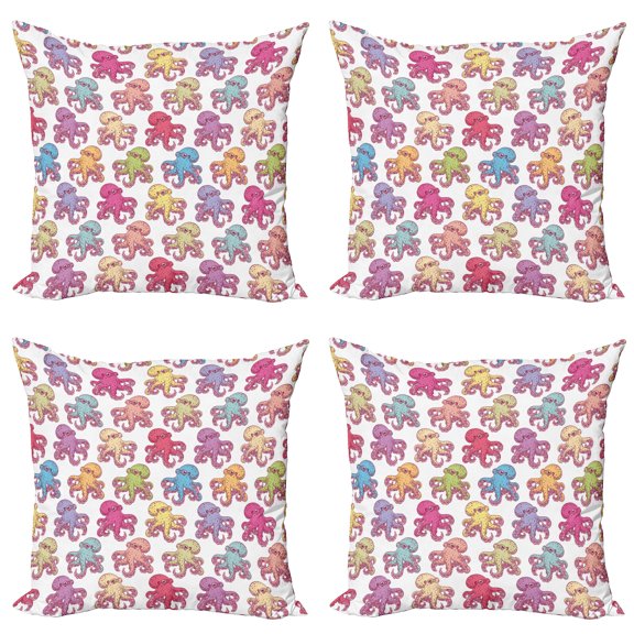 Ambesonne Octopus Throw Pillow Cover 4 Pack, Hand Drawn Tentacles, 20", Multicolor