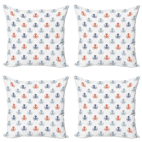 Ambesonne Octopus Throw Pillow Cover 4 Pack, Nautical Silhouettes, 18", Blue Grey Cinnamon