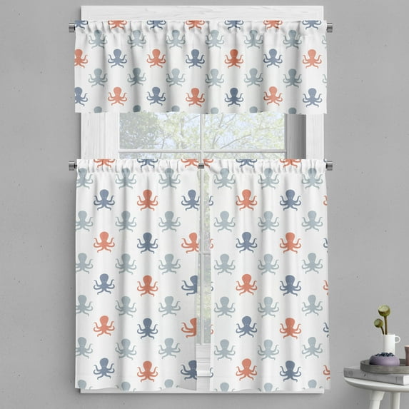 Ambesonne Octopus Valance & Curtain, Nautical Silhouettes, 55"x45", Blue Grey Cinnamon