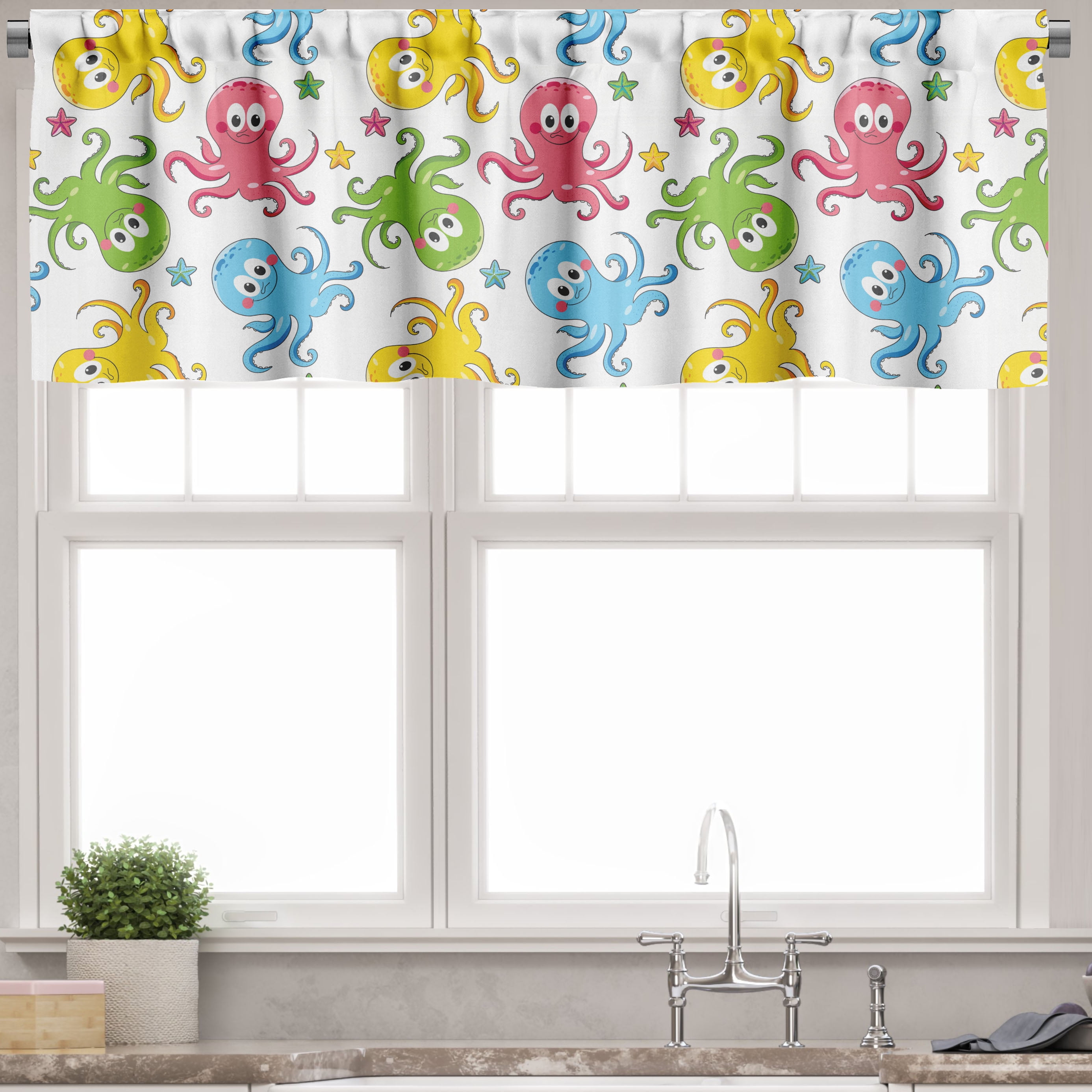 Cheerful Ocean Animals Multicolor Satin Valance Set, 54" x 18"