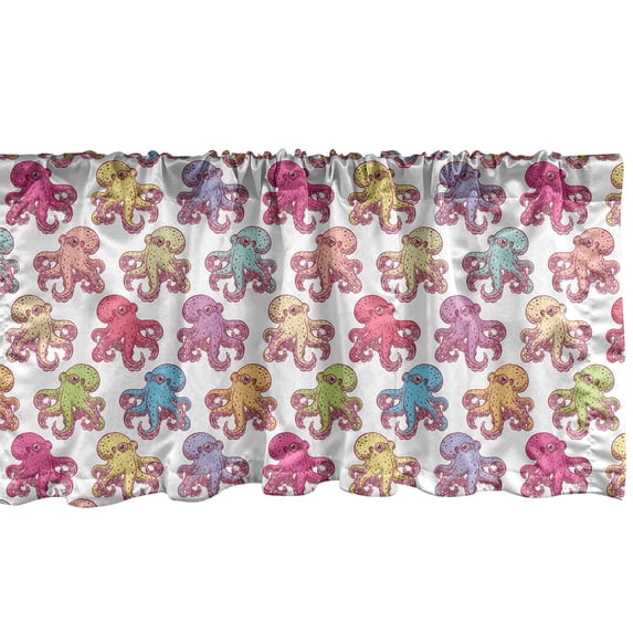 Ambesonne Octopus Window Valance, Hand Drawn Tentacles, 54" X 18", Multicolor