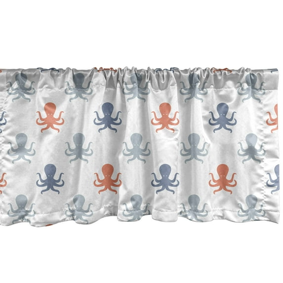 Ambesonne Octopus Window Valance, Nautical Silhouettes, 54" X 12", Blue Grey Cinnamon