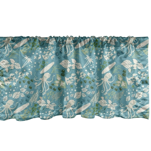 Ambesonne Octopus Window Valance, Sea Animals Corals Pattern, 42" x 18", Cadet Blue Olive Green
