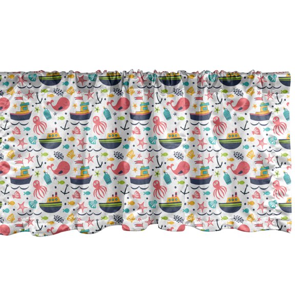 Ambesonne Octopus Window Valance, Summer Pattern, 54" X 18", Multicolor