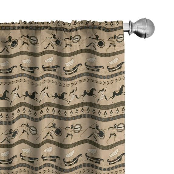 Ambesonne Odyssey Window Curtains, Horses Royals and Warriors, Each 28" W x 84" L, Ecru and Multicolor