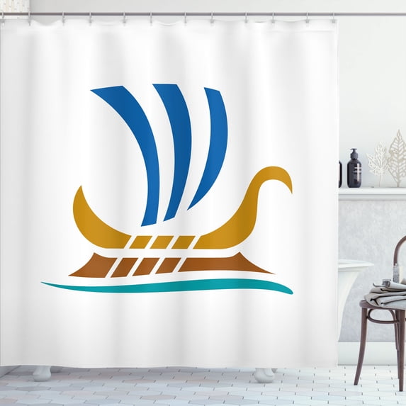 Ambesonne Odyssey Shower Curtain, Colorful Greek Ship Sign, 69"Wx70"L, Sea Green Ginger