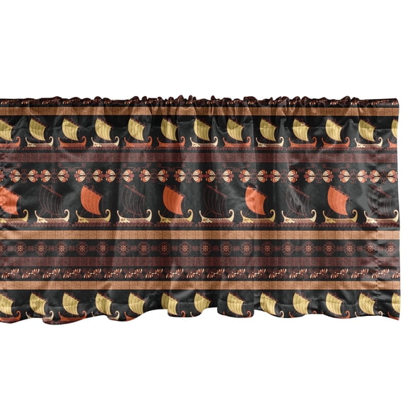 Ambesonne Odyssey Window Valance, Greek Sailboat and Ornament, 54" X 18", Multicolor
