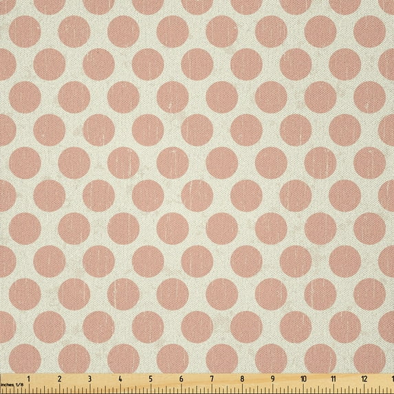 Ambesonne Off White Fabric by the Yard Microfiber, Grunge Polka Dots Pattern, 5 Yards, Pale Salmon and Cream