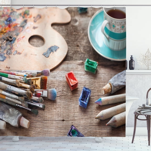 Ambesonne Oil Painting Shower Curtain, Artist's Table Picture, 69"Wx70"L, Multicolor