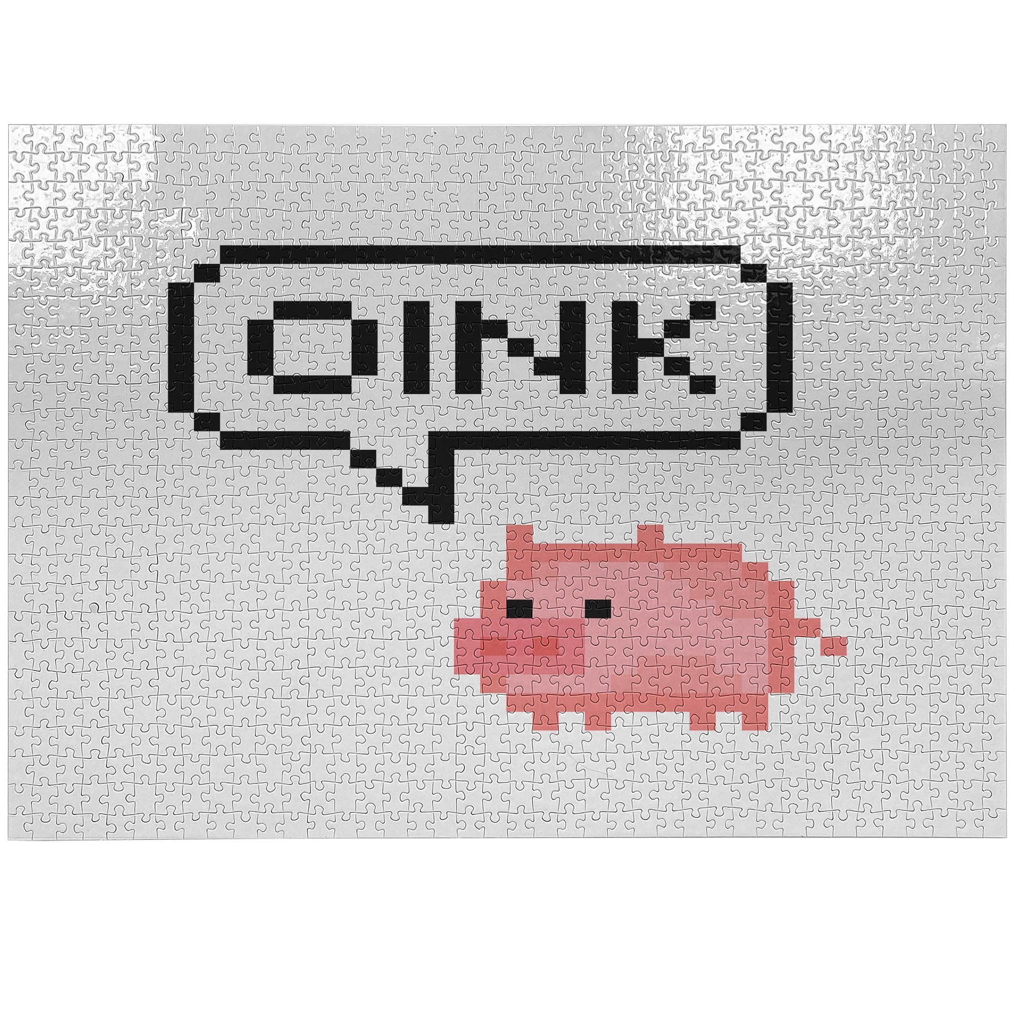 Ambesonne Oink Jigsaw Puzzle Durable Cardboard, Pixel Art Pig