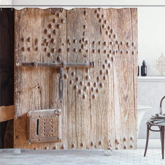 Ambesonne Old Doors Print Shower Curtain, Wooden Gate Closeup, 69"Wx70"L, Pale Taupe and Dark Rosewood