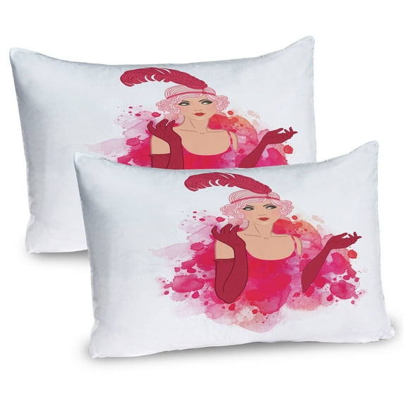 Ambesonne Old Hollywood Pillow Sham 2 Pack, Feather Headband, 26"x20", Hot Pink Magenta