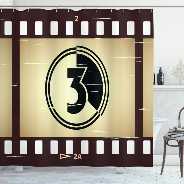 Ambesonne Old Hollywood Shower Curtain, Countdown Screen, 69"Wx70"L, Brown Camel and Black