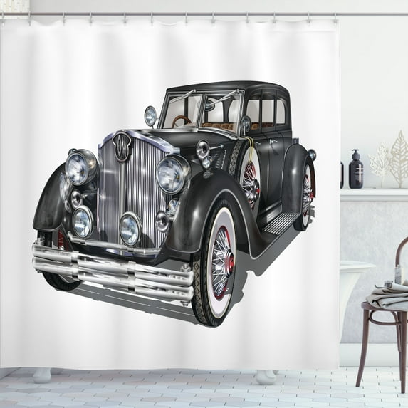Ambesonne Old Hollywood Shower Curtain, Realistic Classic Car, 69"Wx70"L, Charcoal Grey Grey