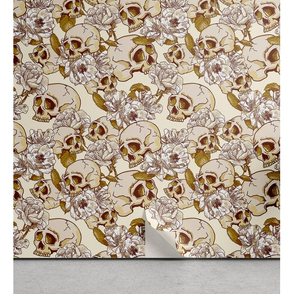 Ambesonne, Old School Peel & Stick Wallpaper for Home, Art American Traditional, 13"x100", Pale Camel Fawn and Eggshell
