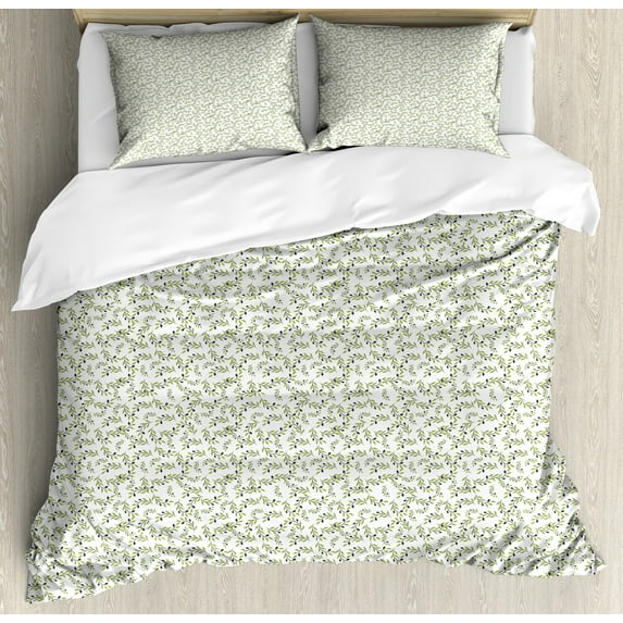 Ambesonne Olive Duvet Cover Set, Peace Branches Leaves Art, Calking, Olive Green Grey