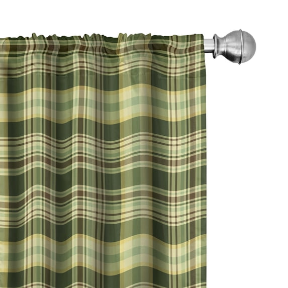 Ambesonne Olive Green Window Curtains, Scottish Quilt, Each 28" W x 95" L, Dark Green Yellow Brown