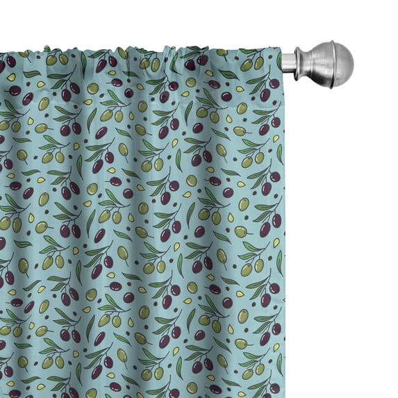 Ambesonne Olive Green Curtains, Leaves Dots Peppercorns, Pair of 28"x84", Pale Seafoam Blue