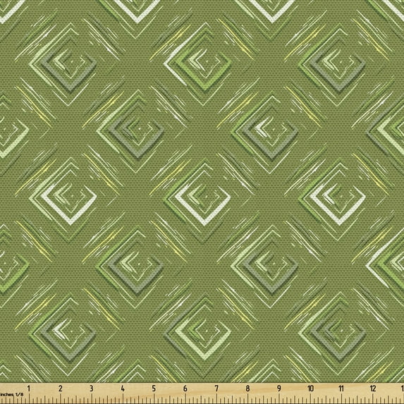 Ambesonne Olive Green Fabric by the Yard Upholstery, Rhombus Squares, 5 Yards, Olive Green Coconut