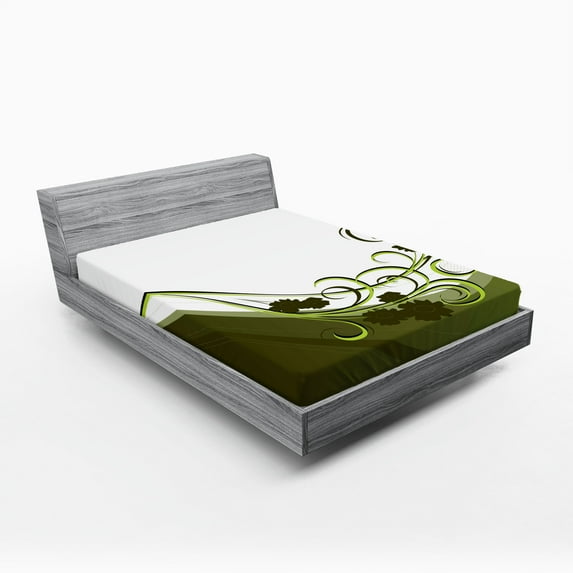 Ambesonne Olive Green Fitted Sheet 2 Pcs Set, Wedding Inspired, King, Pale Green White