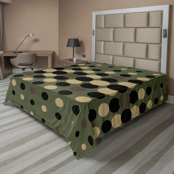 Ambesonne Olive Green Flat Sheet, Halftone Circles, California King, Multicolor