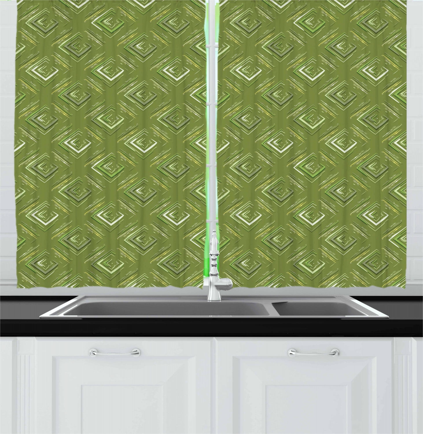 Green Floral Light-Filtering Polyester Kitchen Tier Curtains